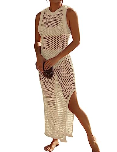 Bsubseach Crochet Cover Ups für Bademode Frauen Hollow Out Badeanzug Coverup Rückenfrei Bikini Strandkleid Aprikose von Bsubseach