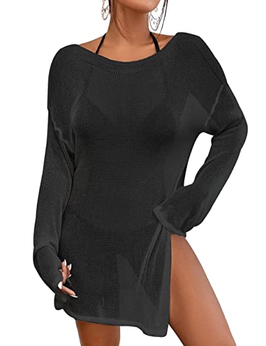 Bsubseach Crochet Cover Ups für Bademode Frauen Strand Bluse Sheer Swim Coverups Mesh Gestricktes Kleid Schwarz M von Bsubseach