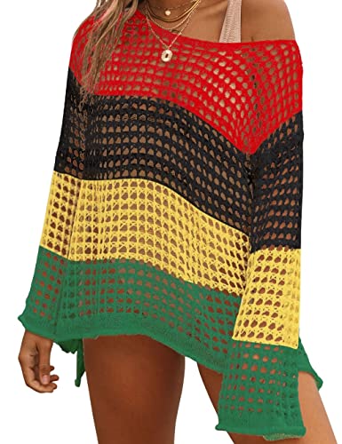 Bsubseach Crochet Cover Ups für Bademode Frauen hohl aus Strand Tops Stricken Badeanzug Coverup Multicolor von Bsubseach