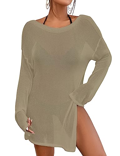 Bsubseach Crochet Coverups für Bademode Frauen Sheer Badeanzug Cover Up Kleid Mesh Strand Top Kamel von Bsubseach