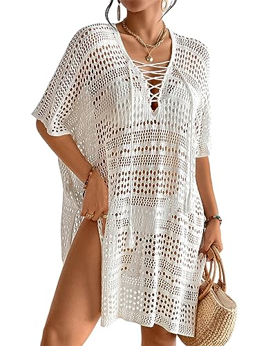 Bsubseach Crochet Coverups für Frauen Stricken Badeanzug Cover Ups Sommer Bikini Strandkleid Weiß von Bsubseach