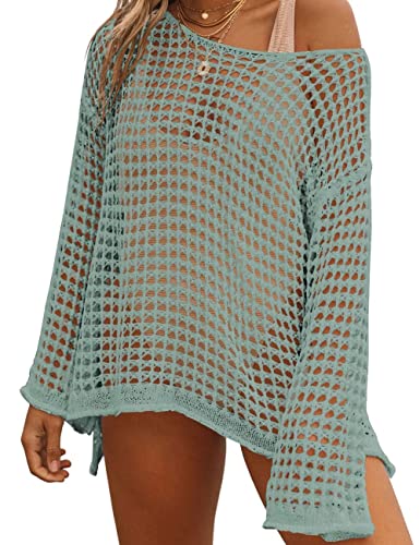 Bsubseach Crochet Crop Tops für Frauen Badeanzug Cover Ups Sexy Hollow Out Swim Cover Up Knit Sommer Outfits Grau Grün von Bsubseach