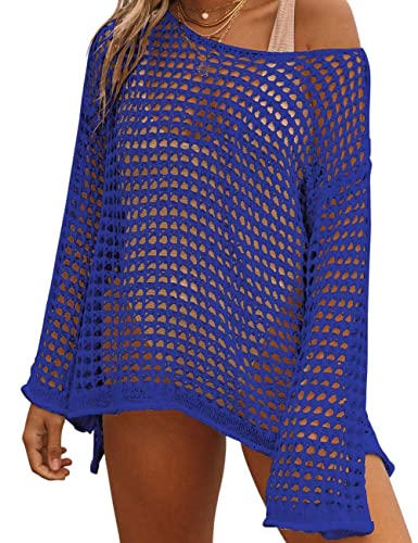 Bsubseach Crochet Crop Tops für Frauen Badeanzug Cover Ups Sexy Hollow Out Swim Cover Up Knit Sommer Outfits Marine Blau von Bsubseach