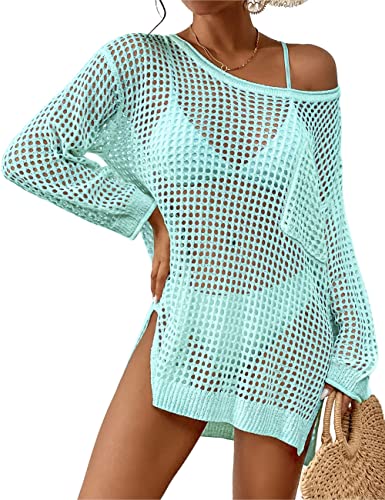 Bsubseach Crochet Schwimmen Cover Up für Frauen Badeanzug Cover Up Gestrickt Crop Top Strand Outfits Cyan von Bsubseach