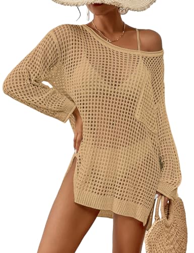 Bsubseach Crochet Schwimmen Cover Up für Frauen Badeanzug Cover Up Gestrickt Crop Top Strand Outfits Khaki von Bsubseach