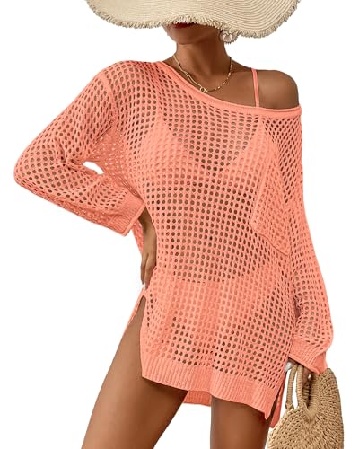 Bsubseach Crochet Schwimmen Cover Up für Frauen Badeanzug Cover Up Gestrickt Crop Top Strand Outfits Koralle von Bsubseach