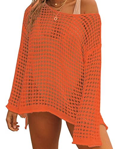 Bsubseach Crochet Crop Tops für Frauen Badeanzug Cover Ups Sexy Hollow Out Swim Cover Up Knit Sommer Outfits Orange von Bsubseach