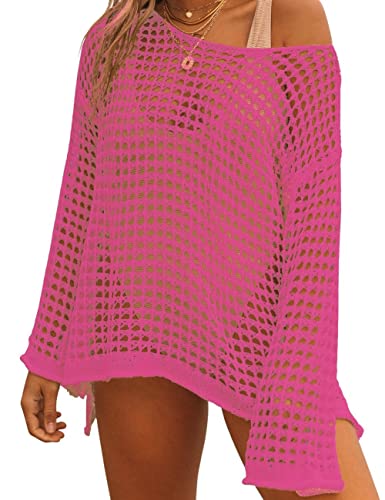 Bsubseach Crochet Crop Tops für Frauen Badeanzug Cover Ups Sexy Hollow Out Swim Cover Up Knit Sommer Outfits Rose rot von Bsubseach