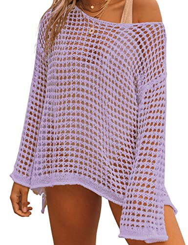 Bsubseach Crochet Schwimmen Cover Ups für Frauen Badeanzug Cover Up gestrickt Top Strand Outfits lila von Bsubseach