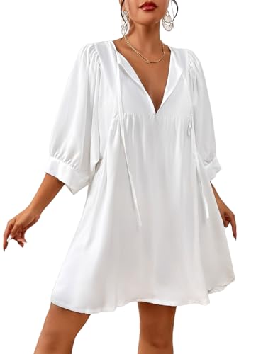 Bsubseach Damen Badeanzug Coverups Strand Kleider Sexy Poolabdeckung Oben für Bademode Resort Outfit Weiß M von Bsubseach