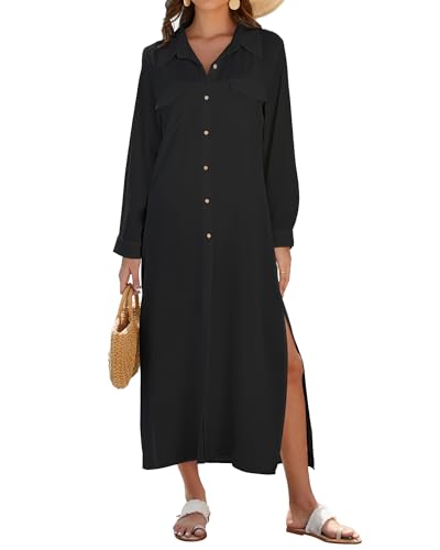 Bsubseach Damen Bademode Cover Ups Langarm Knopf Hemdkleid Strand Cover Up Kimono Beachwear Urlaub Schwarz L Bsubseach Damen Bademode Cover Ups Langarm Knopf Hemdkleid Strand Cover Up Kimono Beachwear Urlaub Schwarz L von Bsubseach