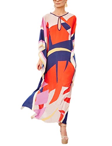 Bsubseach Damen Loose Multicolor Colorblock Beach Dress Half Sleeve Long Kaftan Strandkleid von Bsubseach