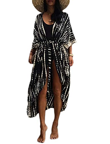 Bsubseach Damen Black Tie Dye Long Beach Strandponcho für Bademode Sexy Bikini Beach Kimono Strickjacke von Bsubseach