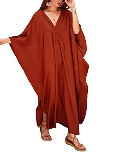 Bsubseach Damen Casual Kaftan Kleid Batwing Sleeve Plus Size Strandkleid Maxi Caftan Kleider Burnt Orange von Bsubseach