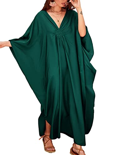 Bsubseach Damen Casual Kaftan Kleid Batwing Sleeve Plus Size Strandkleid Maxi Caftan Kleider Dunkelgrün von Bsubseach