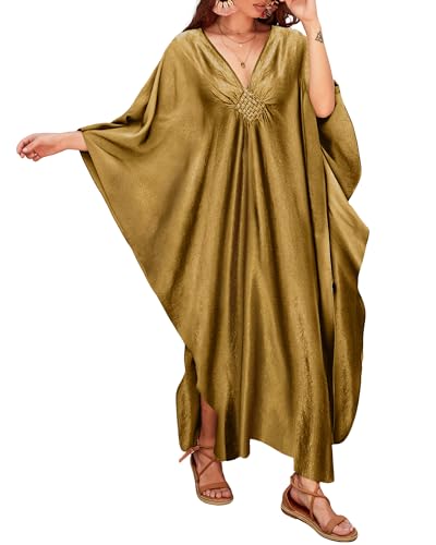 Bsubseach Damen Casual Kaftan Kleid Batwing Sleeve Plus Size Strandkleid Maxi Caftan Kleider Gold von Bsubseach