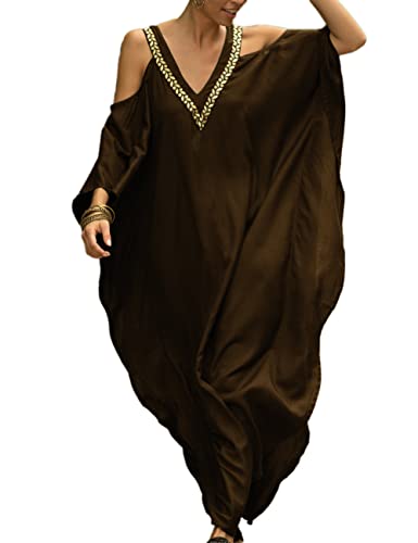 Bsubseach Plus Größe Kaftan Abdeckungen Ups für Bademode Frauen Kalte Schulter Badeanzug Abdeckung Up Kaftan Kleid Braun von Bsubseach