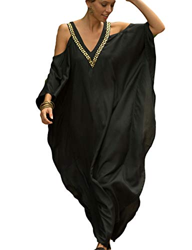 Bsubseach Plus Größe Kaftan Abdeckungen Ups für Bademode Frauen Kalte Schulter Badeanzug Abdeckung Up Kaftan Kleid Schwarz von Bsubseach