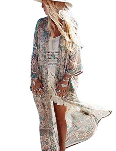 Bsubseach Damen Grün Print Badeanzug Badeanzug Abdeckung Beachwear Open Front Kimono Cardigan Bademode Kaftan von Bsubseach