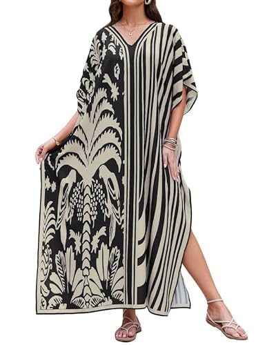 Bsubseach Damen Kaftan Badeanzug Cover Ups für Bademode Boho Maxi Kleid Sommer Strand Outfits Zebrastreifen von Bsubseach