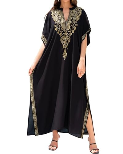 Bsubseach Damen Kaftan Badeanzug Cover up Sommer Strand Strandkleid mit Goldbestickter Resort-Robe von Bsubseach