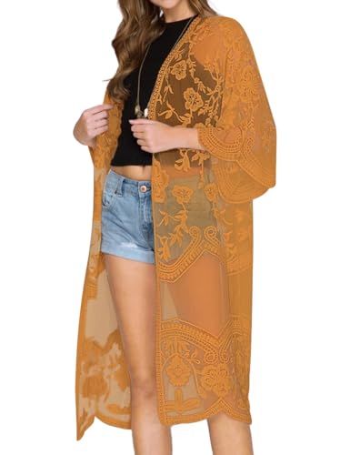 Bsubseach Damen Mesh Lace Beach Kimono Cardigan Open Front Strandponcho Bademode Ginger von Bsubseach