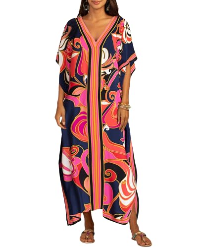 Bsubseach Kaftan Kleider für Frauen Plus Größe Strand Cover Up Kaftan Kleid Badeanzug Coverup Sommer Outfits Navy von Bsubseach