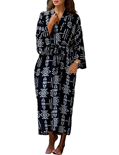 Bsubseach Damen Schwarz Print Loose Strandkleid Langarm Kimono Open Front Sommer Cardigan mit Gürtel von Bsubseach