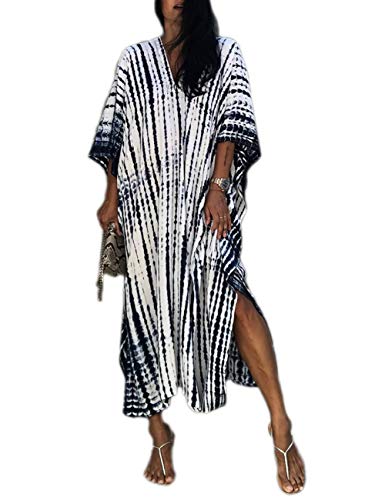 Bsubseach Damen Schwarz Weiß Strand Kaftan Kleider Halbe Ärmel Plus Größe Strandponcho Caftan Kleider von Bsubseach