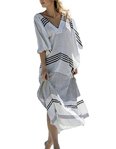 Bsubseach Damen Schwarz Weiß Striped Turkish Beach Kaftan Beachwear Bademode Bikini Cover Up Maxikleid von Bsubseach