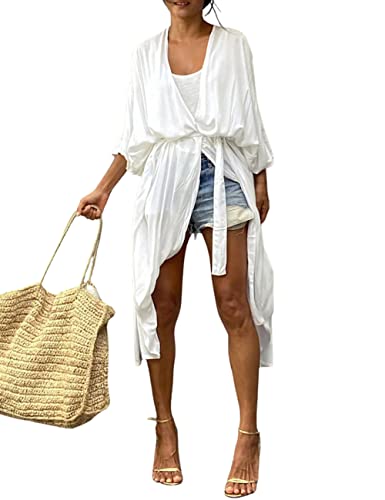 Bsubseach Frauen Weiß Lange Strand Strandponcho für Bademode Sexy Bikini Strand Kimono Strickjacke von Bsubseach