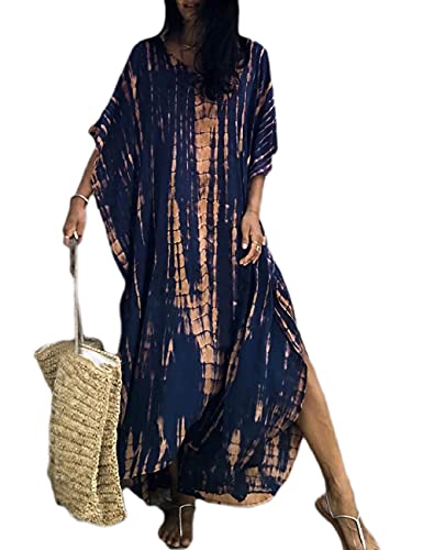 Bsubseach Damen Strand Kaftan Kleider Halbe Ärmel Plus Größe Strandponcho Caftan Kleider Navy von Bsubseach