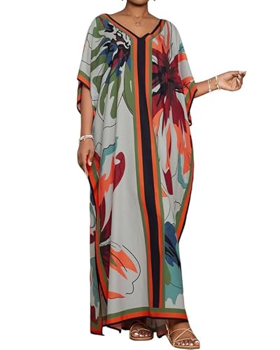 Bsubseach Damen Strand Kaftan Kleider Strandkleid für Bademode Plus Größe Caftan Kleid Blaupause von Bsubseach