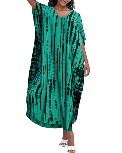 Bsubseach Damen Strand Kaftan Kleider Streifen Print Plus Größe Strandponcho Caftan Loungewear Kleid Grün Schwarz von Bsubseach