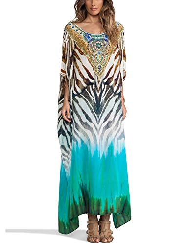 Bsubseach Damen Zebra Print Beach Kaftan Kleid Sommer Kurzarm Strandkleid Bademode von Bsubseach