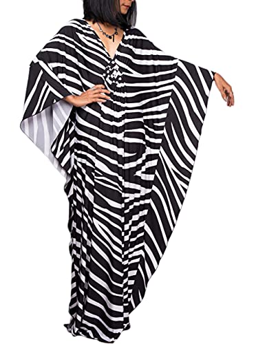 Bsubseach Damen Zebra gestreifte Strandkleid Kaftan Batwing Sleeve Plus Size Strand Maxi Caftan Kleider von Bsubseach