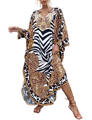 Bsubseach Ethnic Print Kaftan Kleider für Damen Bademode Cover Ups Boho Kleid Plus Size Kaftan Zebra Streifen von Bsubseach