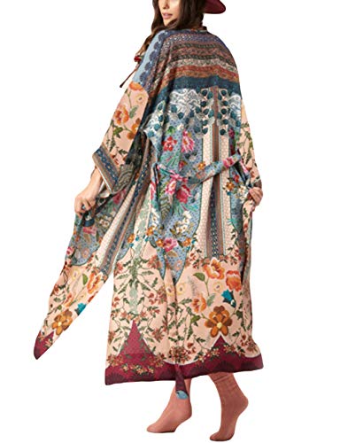 Bsubseach Floral Print Kimono Cardigan Damen Long Sleeve Open Front Badeanzug Beach Cover Up mit Gürtel von Bsubseach