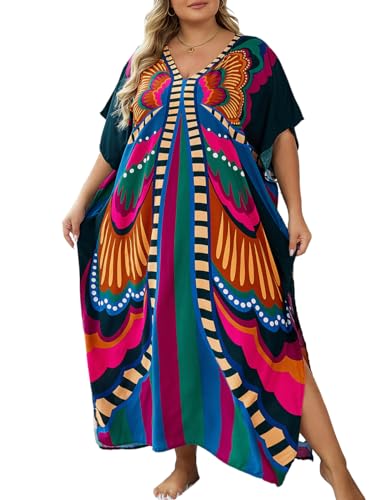Bsubseach Damen Lange Boho Strandkleider Kaftan Einheitsgröße, lockerer Baggy-Stil, Strandabdeckung von Bsubseach
