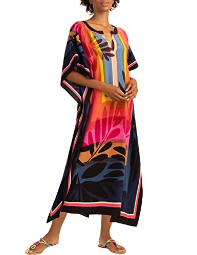 Bsubseach Kaftan Kleider für Frauen Plus Größe Strand Cover Up Kaftan Kleid Badeanzug Coverup Sommer Outfits Leaves von Bsubseach