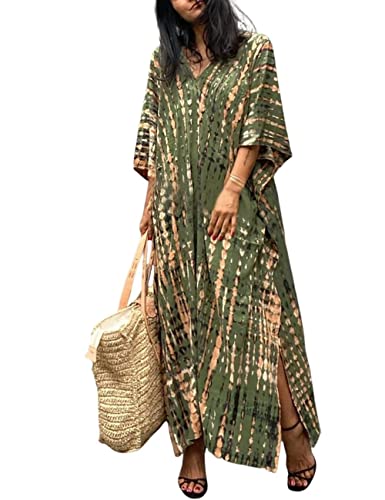 Bsubseach Frauen Kaftan Kleider Halbe Ärmel Plus Größe Badeanzug Cover Ups Tie Dye Kaftan Kleider Licht Armee Grün von Bsubseach