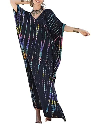 Bsubseach Frauen Kaftan Kleider Halbe Ärmel Plus Größe Badeanzug Cover Ups Tie Dye Kaftan Kleid Marineblau von Bsubseach