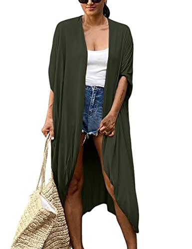 Bsubseach Frauen Lange Strand Badeanzug Cover Ups für Bademode Sexy Bikini Strand Kimono Strickjacke Armee Grün von Bsubseach