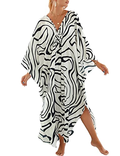 Bsubseach Frauen Plus Größe Kaftan Kaftankleider Bohemia Badeanzug Cover Up Tropical Resort Wear Weiß Schwarz von Bsubseach