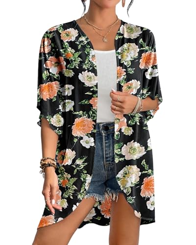 Bsubseach Frauen Tie Dye Kimono Strickjacke Loose Beach Cover Up Halbe Ärmel Bademode Bikini Cover Up Gelb von Bsubseach
