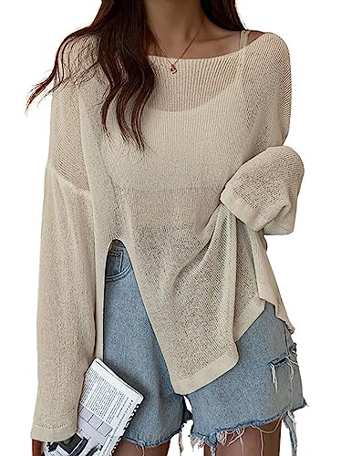 Bsubseach Gehäkelte Cover Ups für Bademode Frauen Durchsichtige Mesh Strandoberteile Sommer Urlaub Outfits Aprikose von Bsubseach