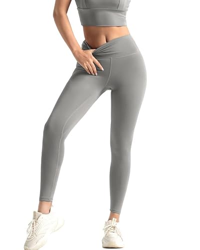 Bsubseach Hohe Taille Lässige Leggings für Damen Enge Yogahose Bauchkontroll-Leggings für Workout Laufen Fitnessstudio Grau M von Bsubseach