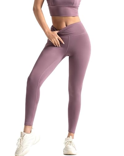 Bsubseach Hohe Taille Lässige Leggings für Damen Enge Yogahose Bauchkontroll-Leggings für Workout Laufen Fitnessstudio Violett M von Bsubseach