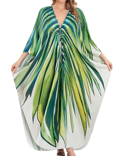 Bsubseach Kaftan Kleider für Frauen Plus Größe Kaftane Lange Strand Badeanzug Cover Up Sommer Loungewear Wear Leaf von Bsubseach