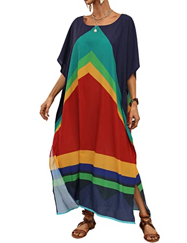 Bsubseach Kaftan Kleid für Frauen Plus Größe Kaftan Badeanzug Strand Cover Up Resort Wear Farbiges Spleißen von Bsubseach